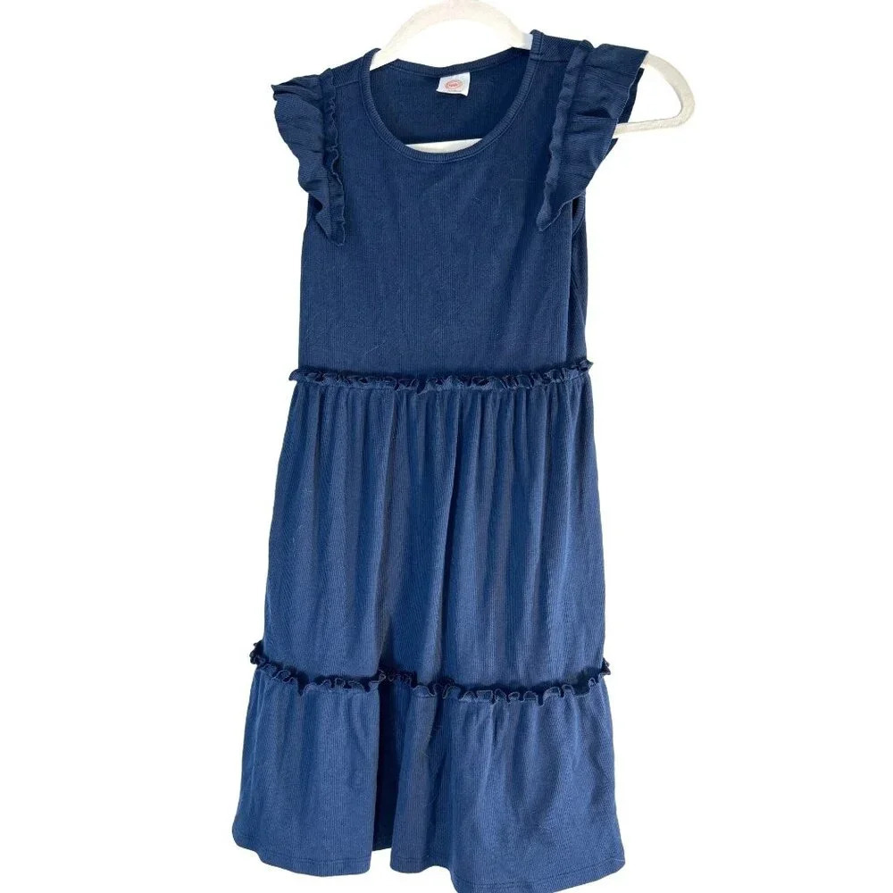 Wonder Nation Girls Dress Ruffle Bottom Navy Blue Ribbed Size M 7-8